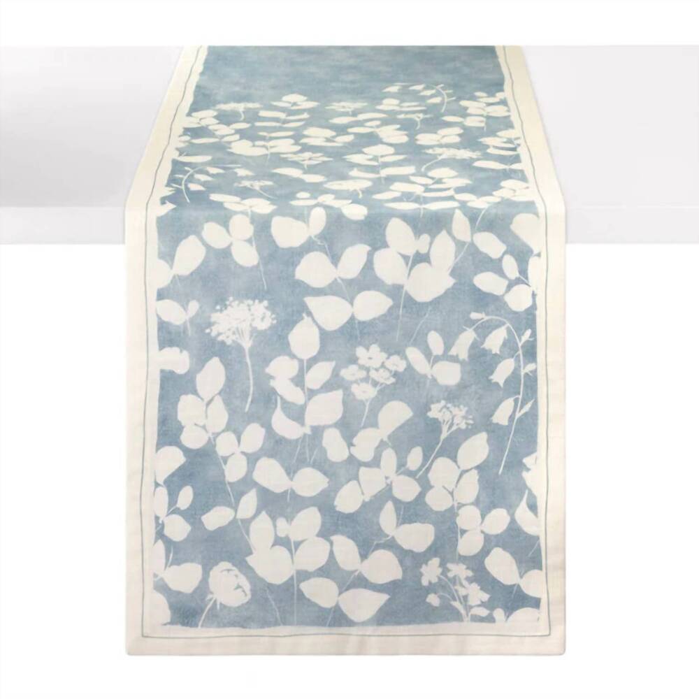 NEW BODRUM LINENS fleur de lin 90” runner in blue